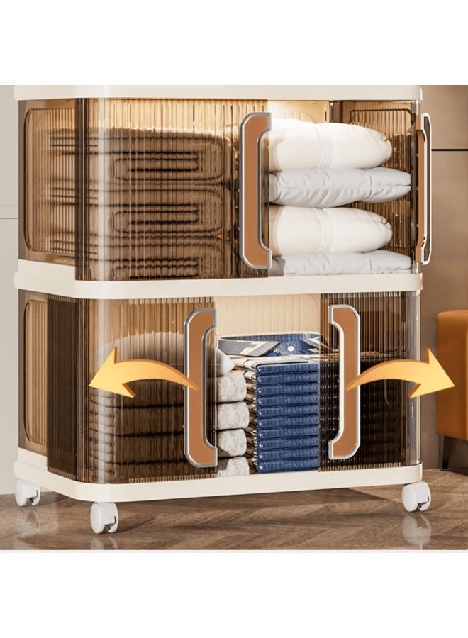 سبيس شوب خزانة تخزين بلاستيكية عصرية بـ 5 طبقات مع أدراج بأبواب مزدوجة وعجلات لون البني و الأبيض كريمي مقاس وسط - Image 3